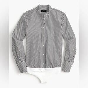 J Crew Stretch Cotton Oxford Perfect Shirt bodysuit Stripe 00P 00